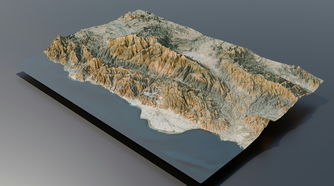 Three-dimensional terrain model created from aerial mapping data